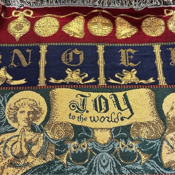 Vintage Christmas Tapestry Afghan Throw Blanket Joy To The World Noel 44x54 - Picture 7 of 15